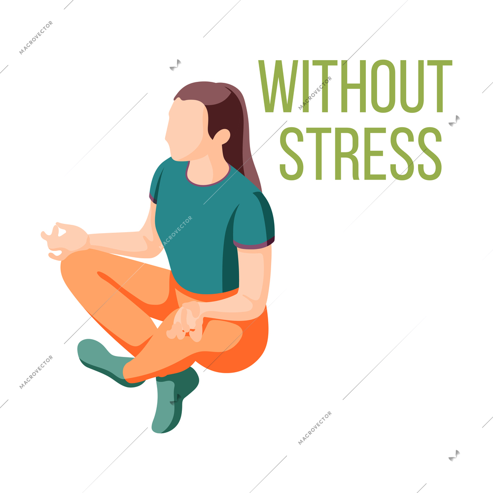 Healthy lifestyle living without stress isometric icon with woman meditating in lotus position 3d vector illustration