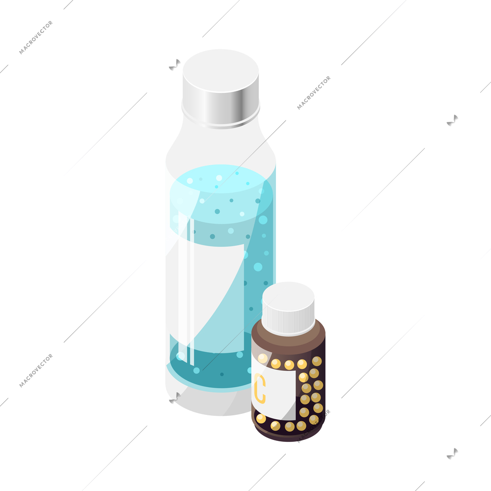 Healthy lifestyle isometric icon with bottle of water and vitamins 3d vector illustration