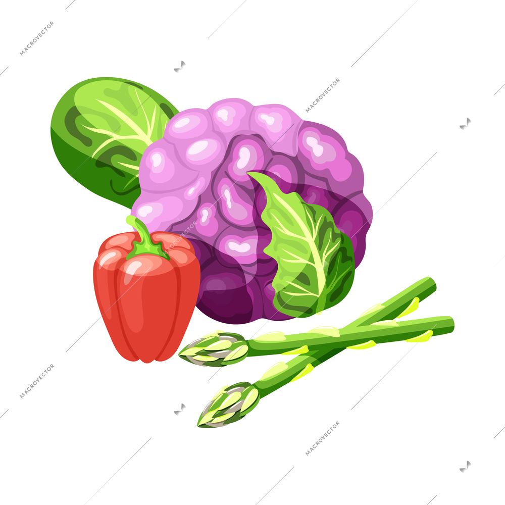 Vegetables healthy lifestyle isometric icon with pepper cabbage asparagus 3d vector illustration