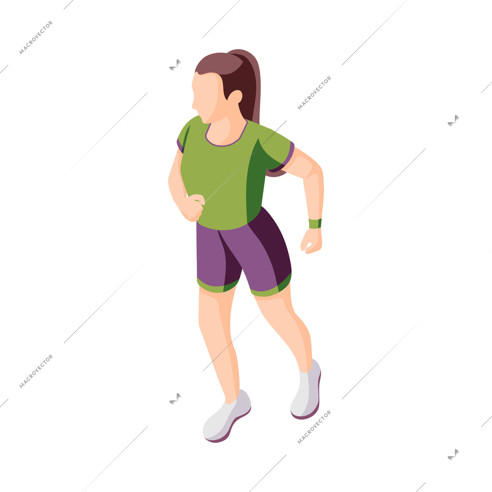 Fitness isometric icon with young woman speedwalking 3d vector illustration