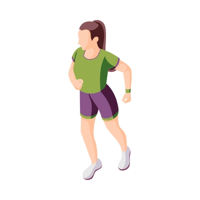 Fitness isometric icon with young woman speedwalking 3d vector illustration