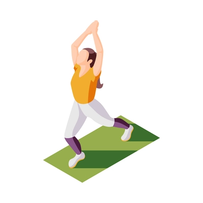 Young woman doing fitness or yoga on mat isometric vector illustration