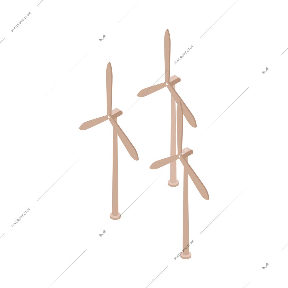 Three wind turbines green energy isometric concept icon 3d vector illustration