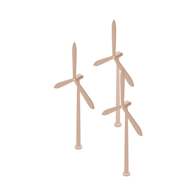 Three wind turbines green energy isometric concept icon 3d vector illustration