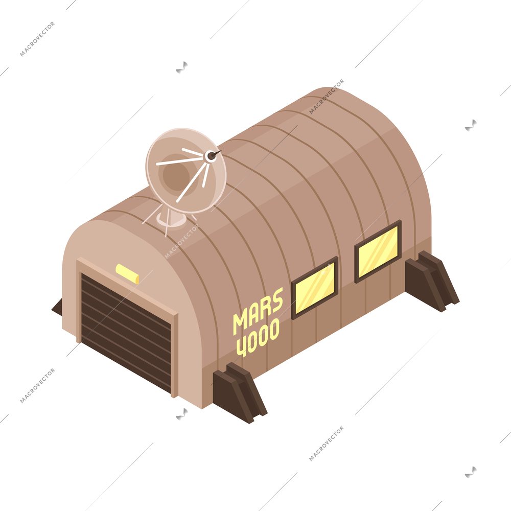 Space base building with satellite antenna mars colonization 3d isometric icon vector illustration