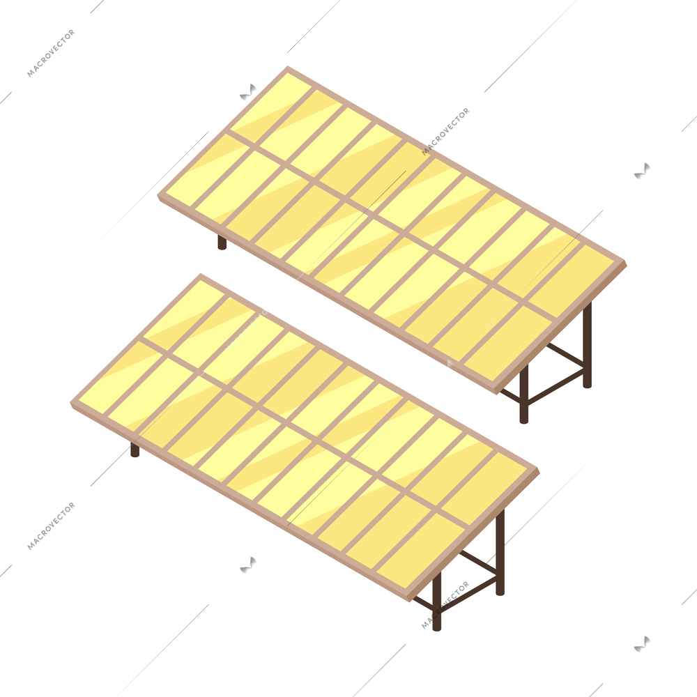 Two isometric solar panels modern alternative eco green energy 3d vector illustration