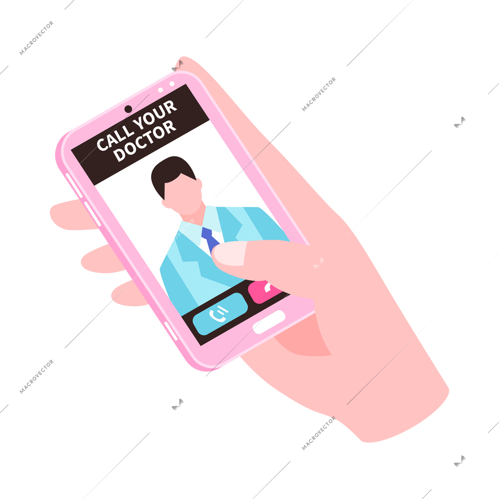 Telemedicine isometric icon with patient calling doctor 3d vector illustration