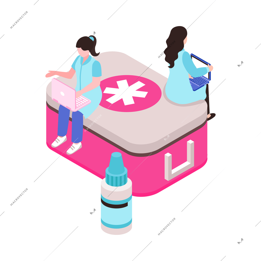 Telemedicine isometric concept with doctors giving online consultations 3d vector illustration