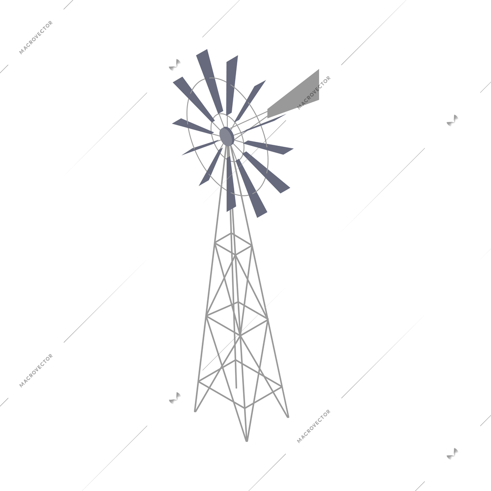 Isometric farm building icon with wind water pump 3d vector illustration