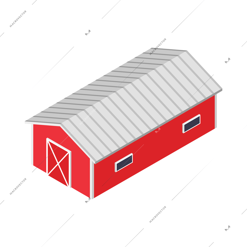 Isometric color farm barn icon on white background 3d vector illustration