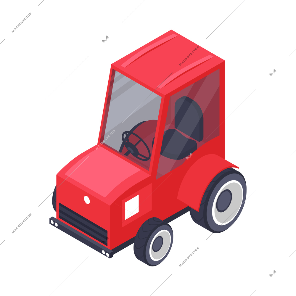 Isometric small red tractor 3d vector illustration