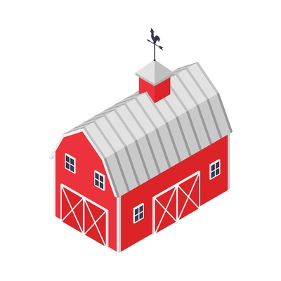 Isometric red farm building with weathercock 3d vector illustration