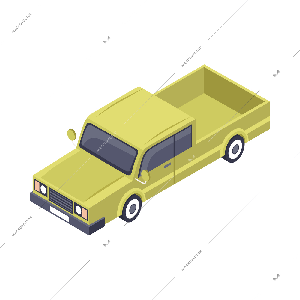 Isometric green farm pickup truck 3d vector illustration
