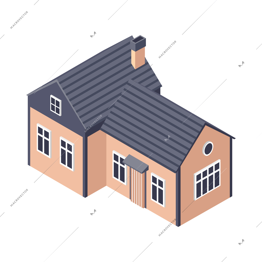 Isometric modern farm house on white background 3d vector illustration