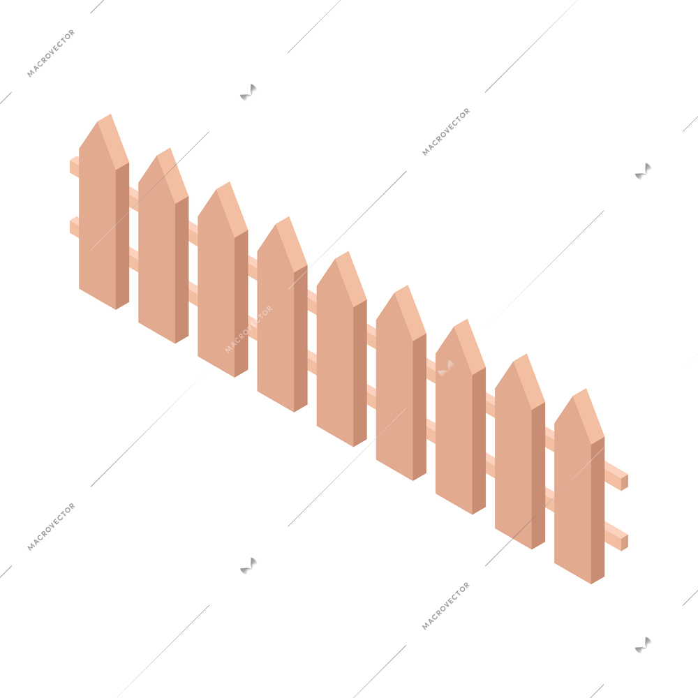 Isometric countryside wooden fence 3d vector illustration
