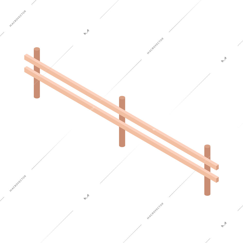 Simple wooden fence for garden or rural area 3d isometric vector illustration