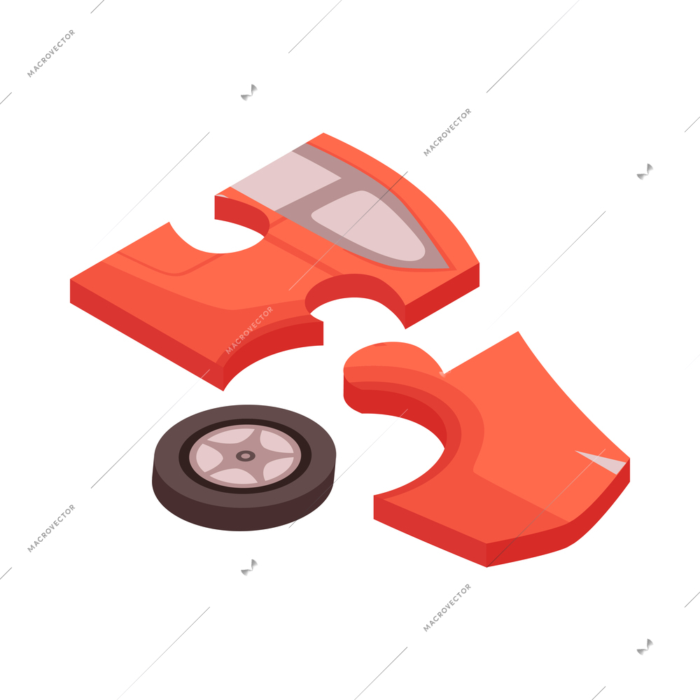 Car sharing isometric icon with automobile puzzle pieces 3d vector illustration