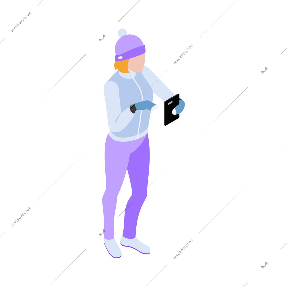 Wearable technology clothes isometric icon with woman wearing smart sensor gloves 3d vector illustration