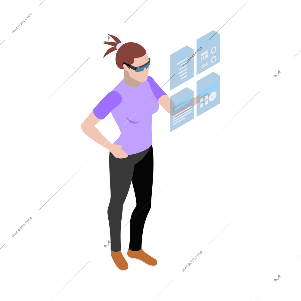 Wearable technology isometric icon with woman wearing virtual reality glasses 3d vector illustration