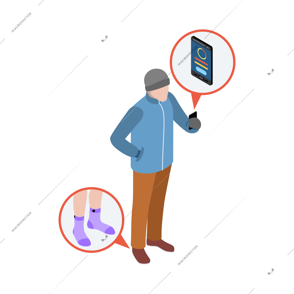 Wearable technology clothes isometric icon with man wearing smart socks 3d vector illustration