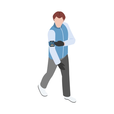 Wearable technology clothes isometric icon with man wearing smart jacket 3d vector illustration