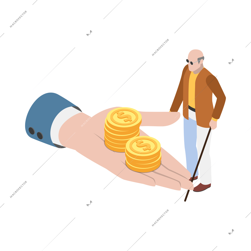 Social security isometric icon with blind man getting benefits 3d vector illustration