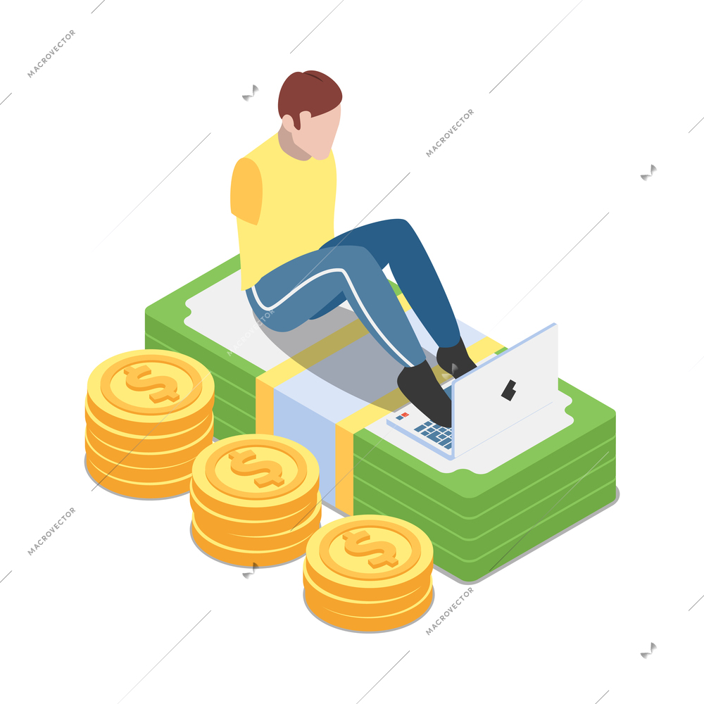 Social security isometric icon with disabled man getting benefits 3d vector illustration
