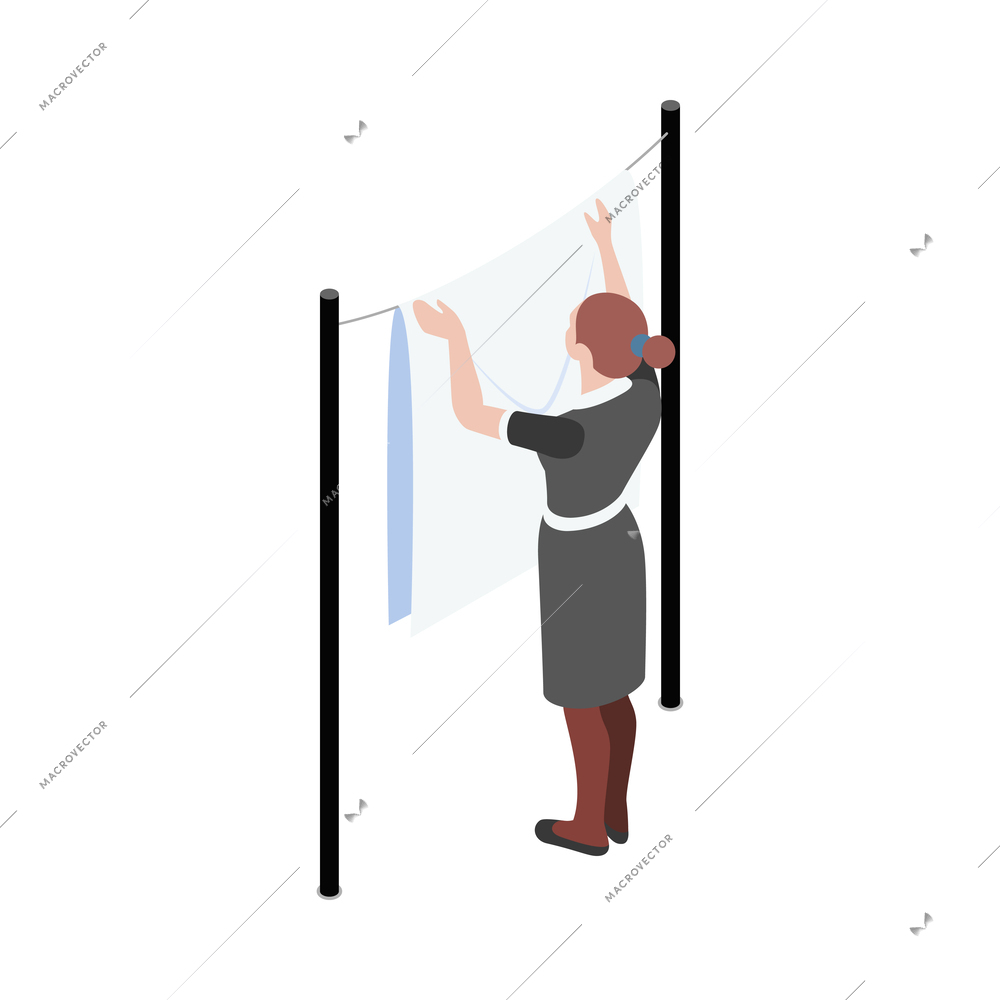 Housemain in uniform hanging out linen isometric icon 3d vector illustration