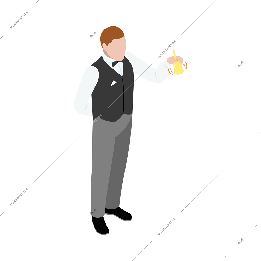 Isometric butler ringing bell 3d vector illustration