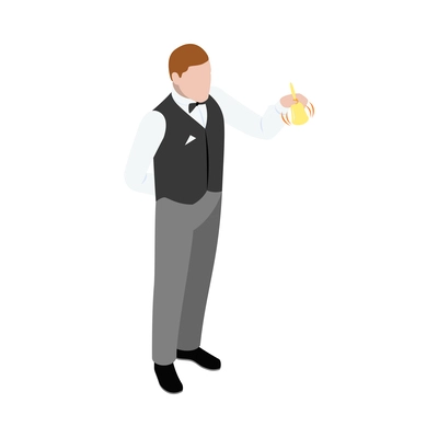 Isometric butler ringing bell 3d vector illustration