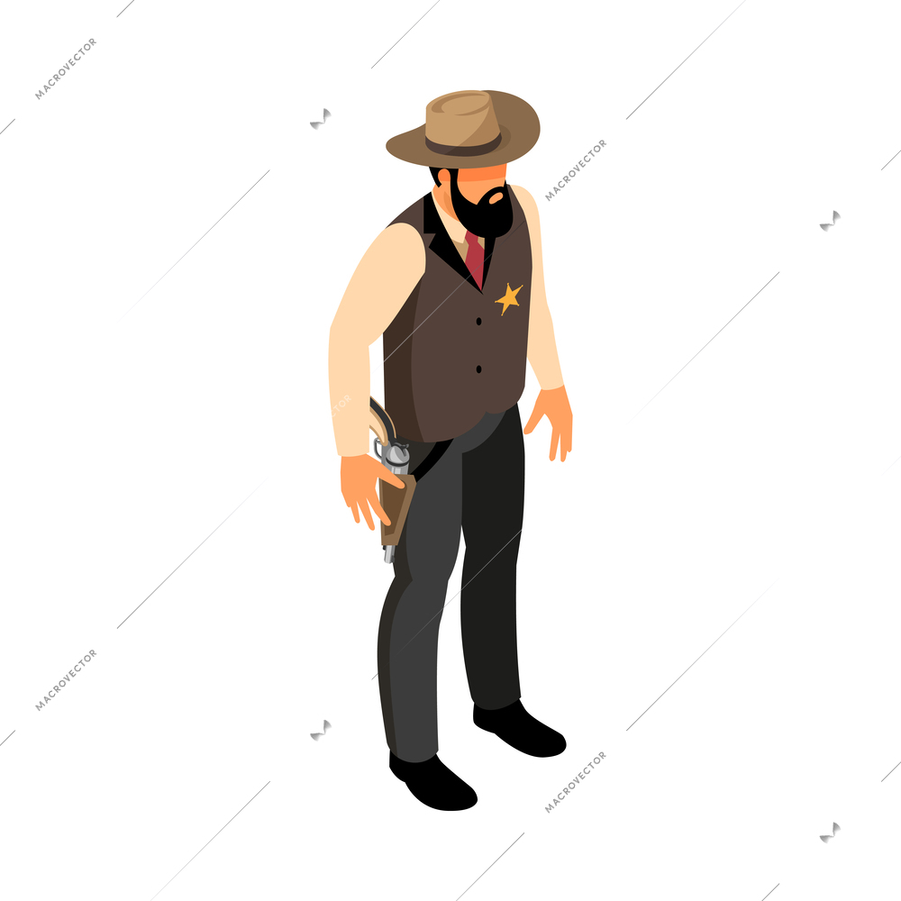Isometric sheriff with revolver 3d vector illustration