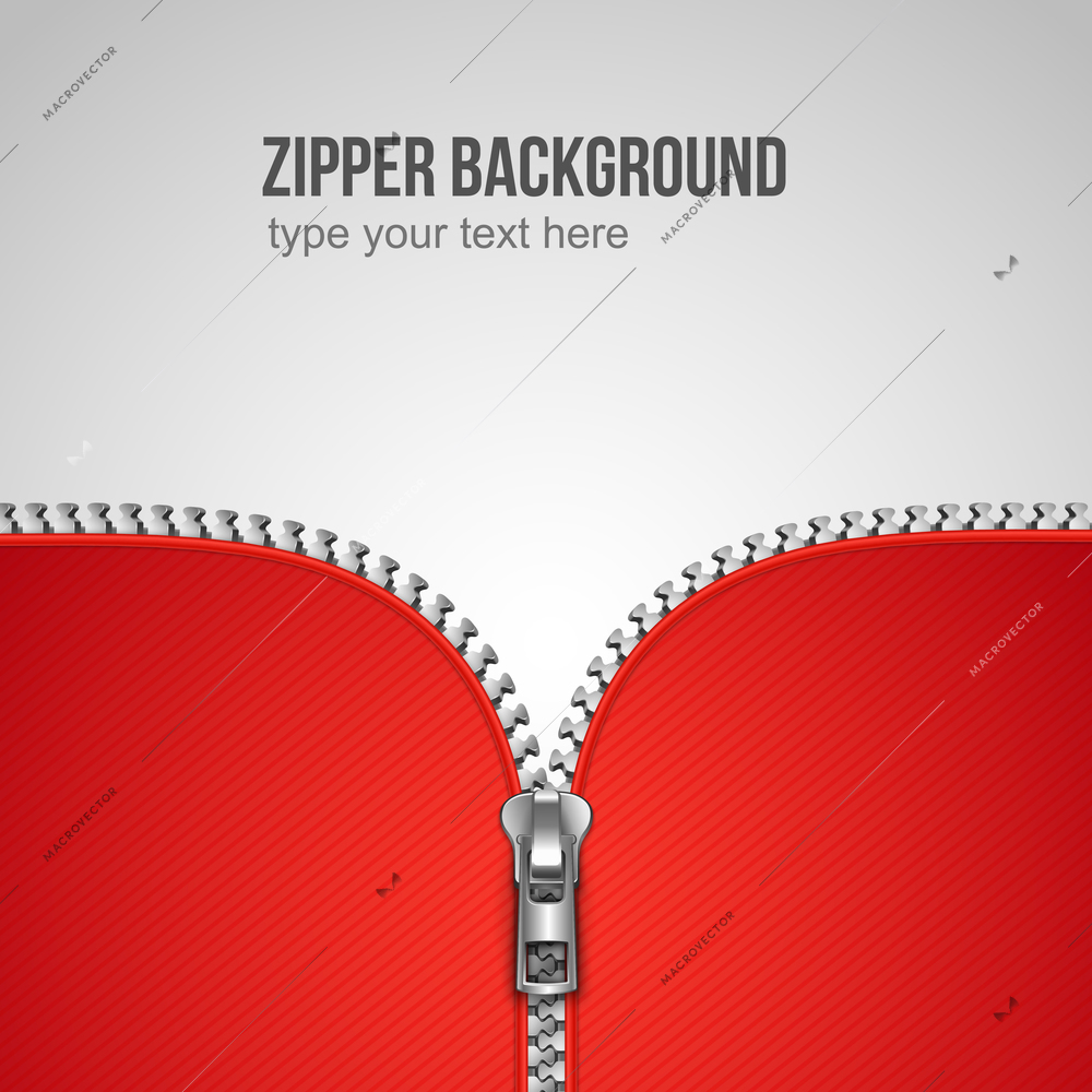 Unfastened zipper background realistic template vector illustration