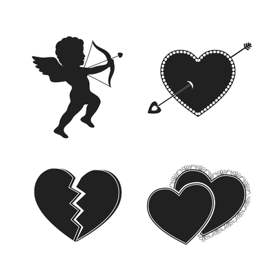 Set of valentine tattoos with cupids hearts and arrows isolated vector illustration