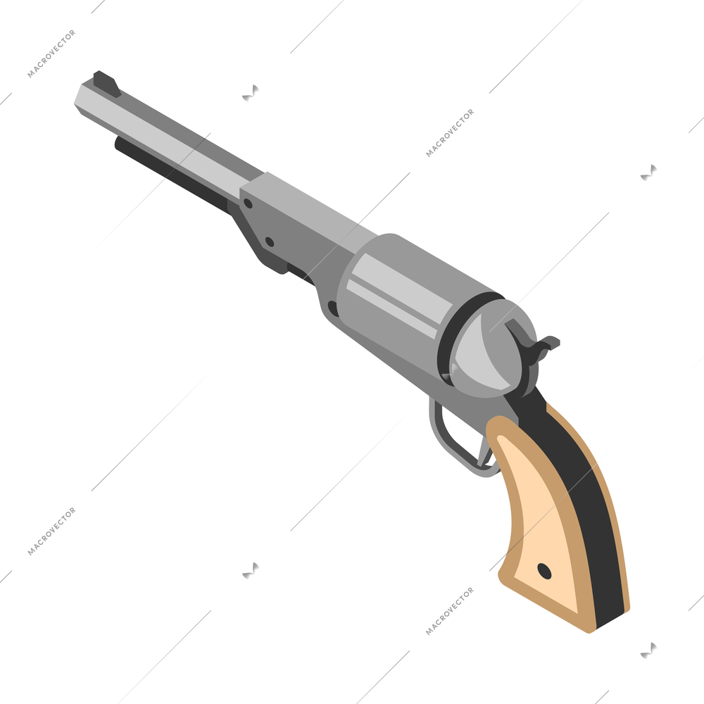 Isometric revolver back view 3d vector illustration