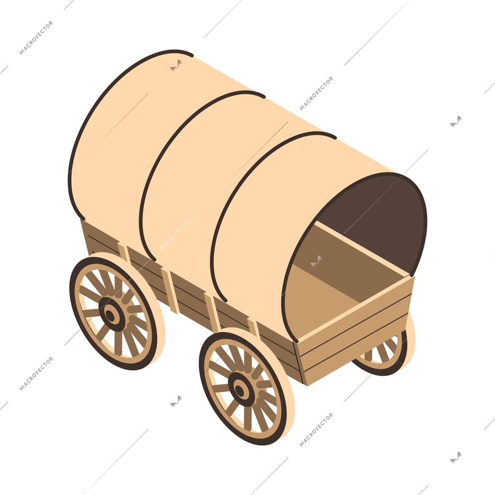 Wooden wagon icon on white background 3d isometric vector illustration