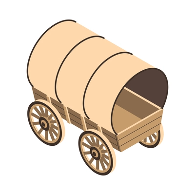 Wooden wagon icon on white background 3d isometric vector illustration