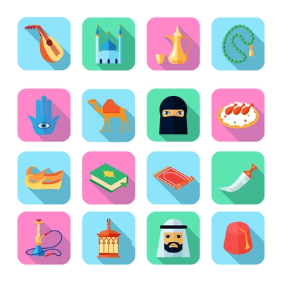 Arabic culture icons set with sword camel koran symbols vector illustration