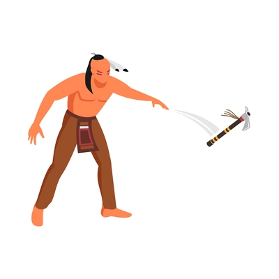 Native american indigenous man throwing tomahawk 3d isometric vector illustration