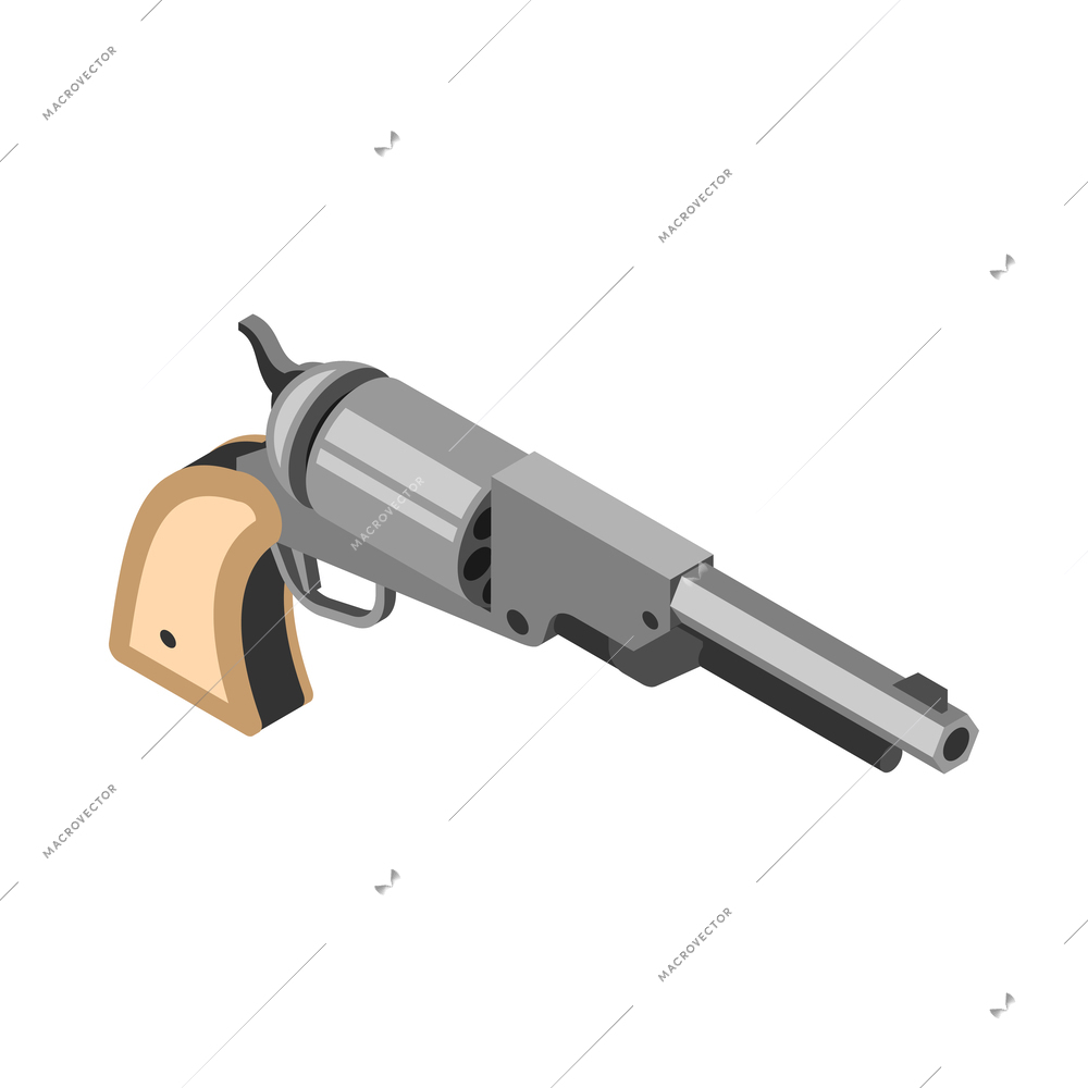 Isometric revolver icon on white background 3d vector illustration