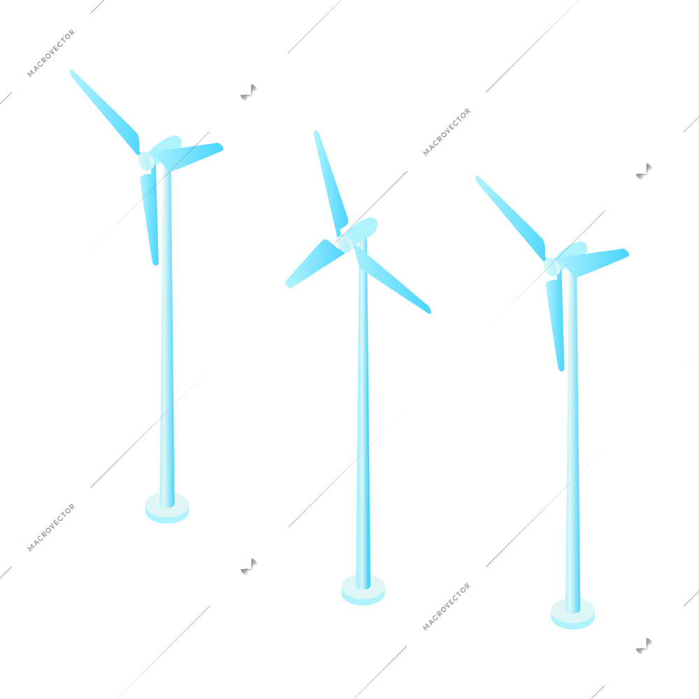 Wind turbines green energy concept isometric isolated vector illustration