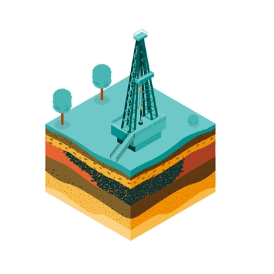 Isometric oil gas drilling rig on white background 3d vector illustration