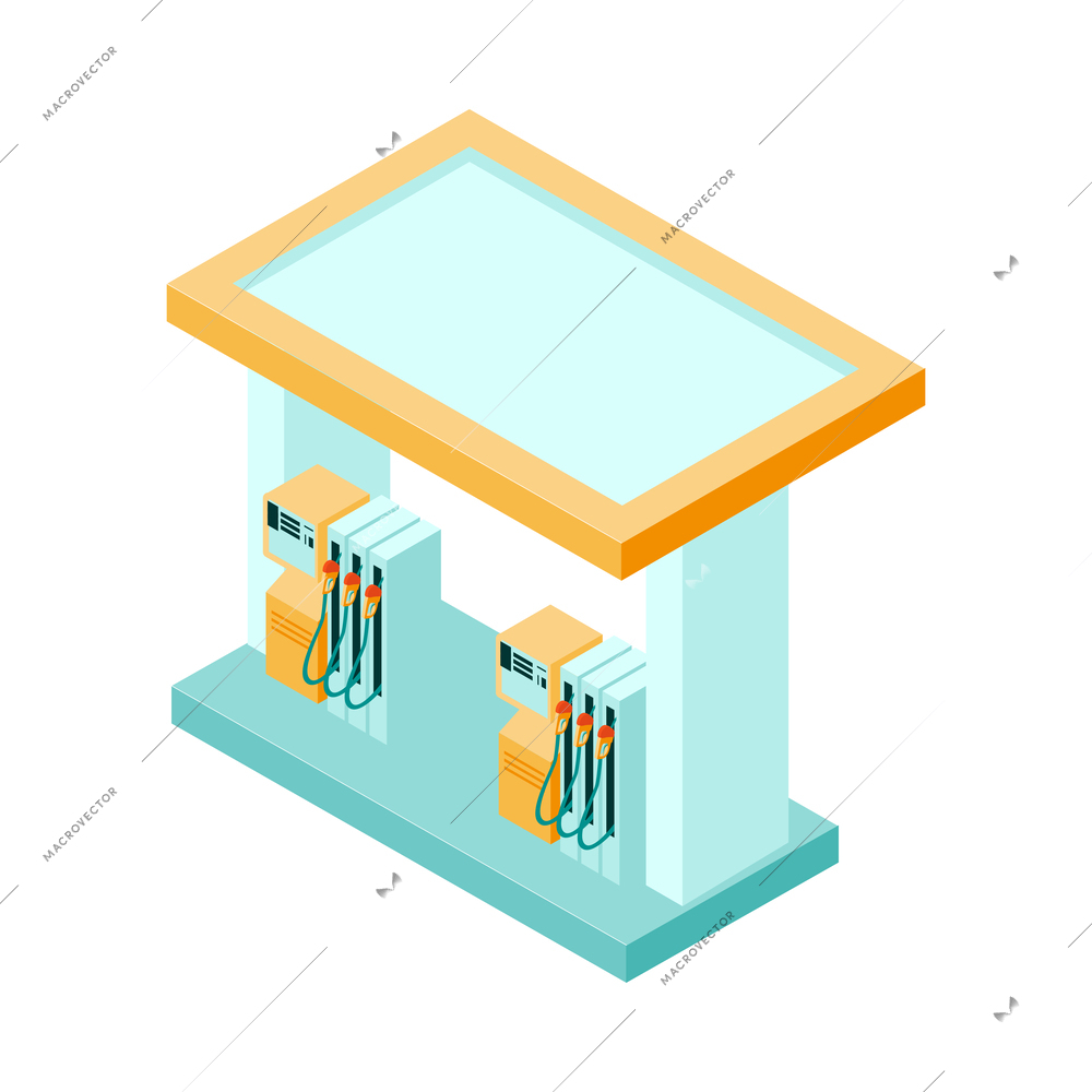 Isometric petrol filling station 3d vector illustration