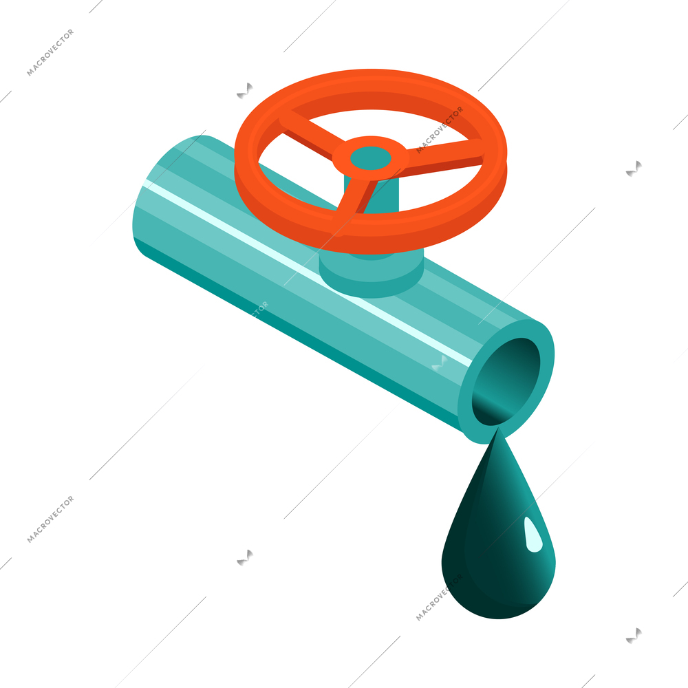 Oil industry isometric icon with drop flowing out of pipe 3d vector illustration