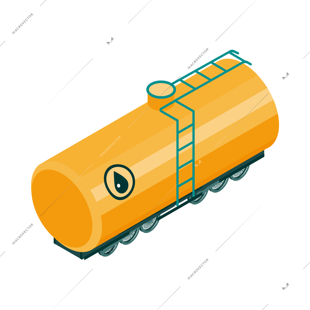 Isometric yellow oil tank railway car icon 3d vector illustration