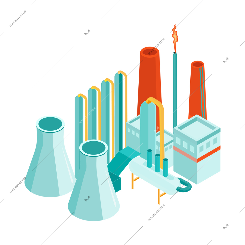 Oil refinery building isometric vector illustration