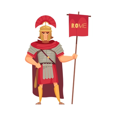Ancient armed roman warrior flat vector illustration