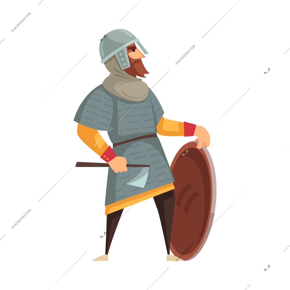 Ancient warrior viking with axe and shield flat vector illustration