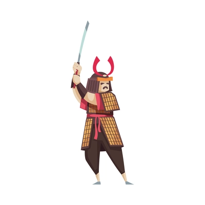 Ancient japanese samurai with katana flat vector illustration