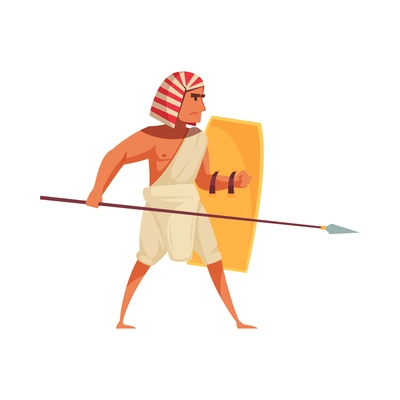 Ancient egyptian warrior with spear and shield flat vector illustration