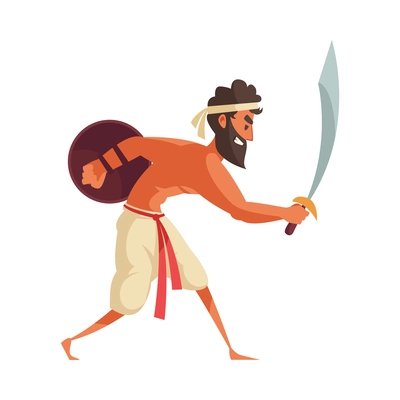 Fighting ancient indian warrior flat vector illustration